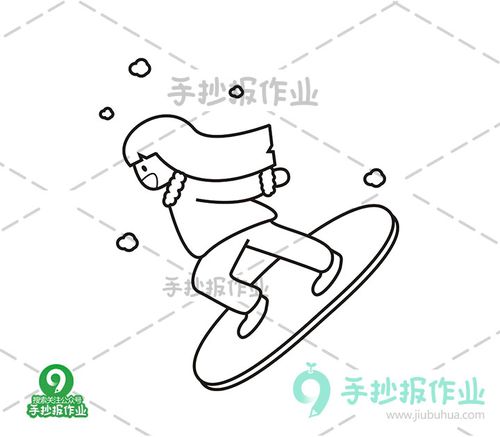 单板滑雪简笔画轮廓（越野滑雪简笔画图）(3)