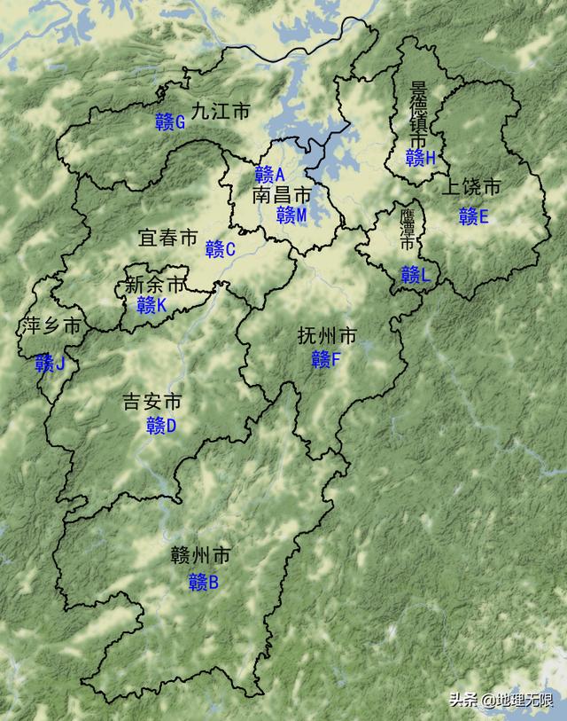 赣a是江西哪里的车牌（江西省车牌号首字母分布地图）