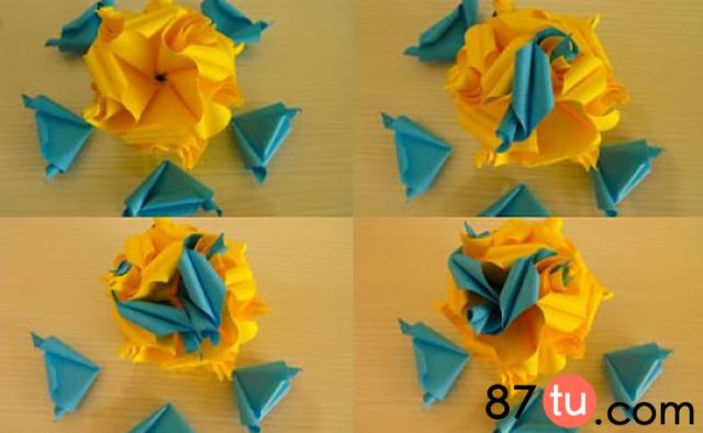 折纸大全图解心形简单（卷心玫瑰花球折纸图解教程）(7)