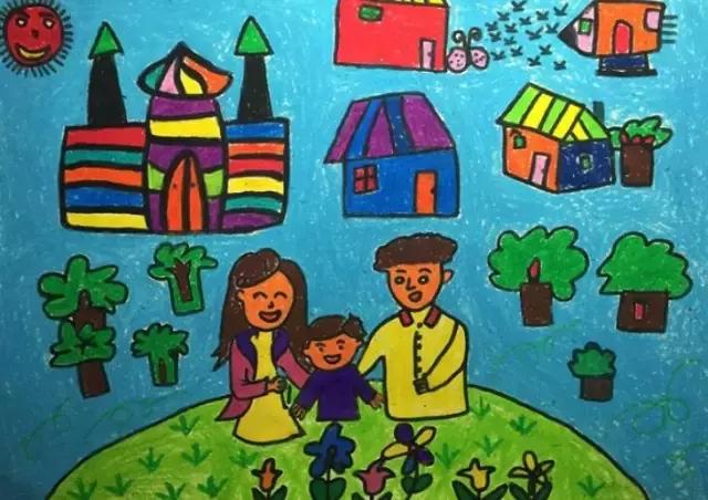 家庭图画儿童绘画简单（儿童美术绘画作品）(10)