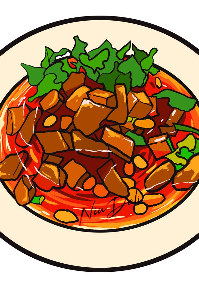 酱香牛筋烧西红柿（牛大力贵州美食手绘9）(3)