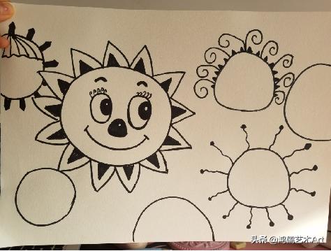 轻松画出一幅漂亮的线描画 少儿创意线描画教程--线描太阳的十种画法(10)