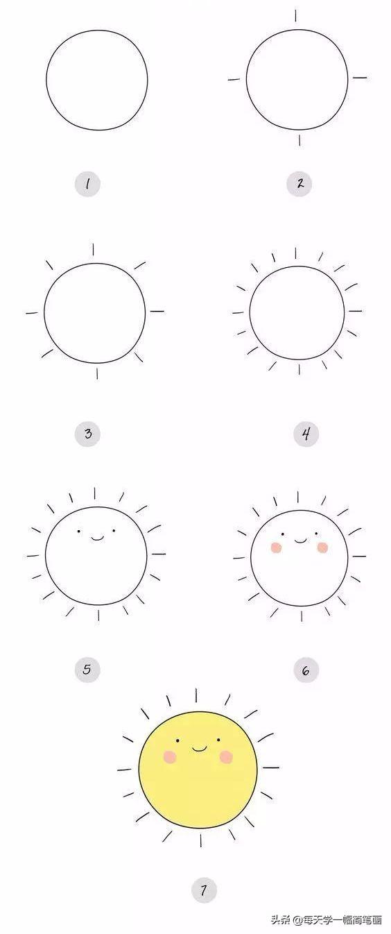 简笔画画太阳教程（每天学一幅简笔画--画太阳）(1)