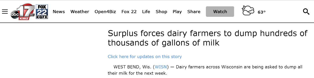 美国倒掉数十万加仑牛奶 上热搜第一，这一幕似曾相识（美国倒掉数十万加仑牛奶）(1)