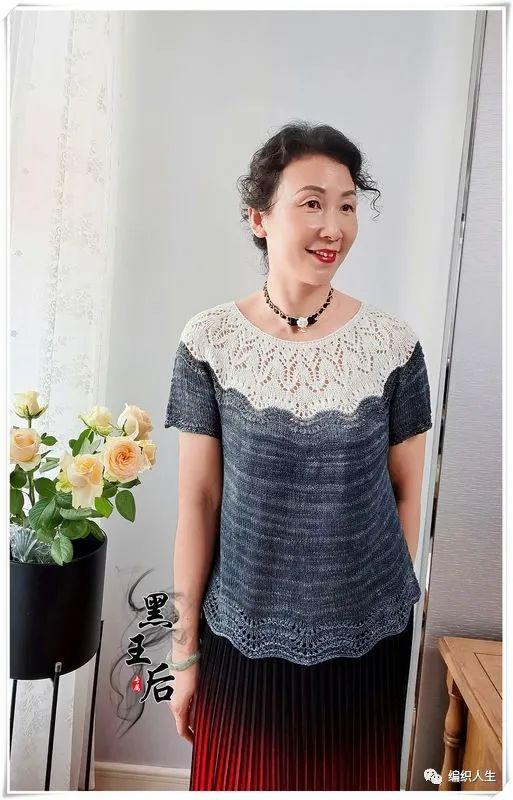 灰色连衣裙的编织方法（宫廷风配色春夏女士亚麻圆肩小衫）(2)