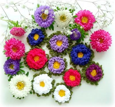 毛线钩花的各种花样图解 100款漂亮手工针织花(10)