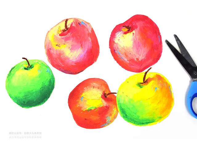 简单儿童画教程画水果（材料在美术课堂中的妙用趣画一兜苹果）(6)