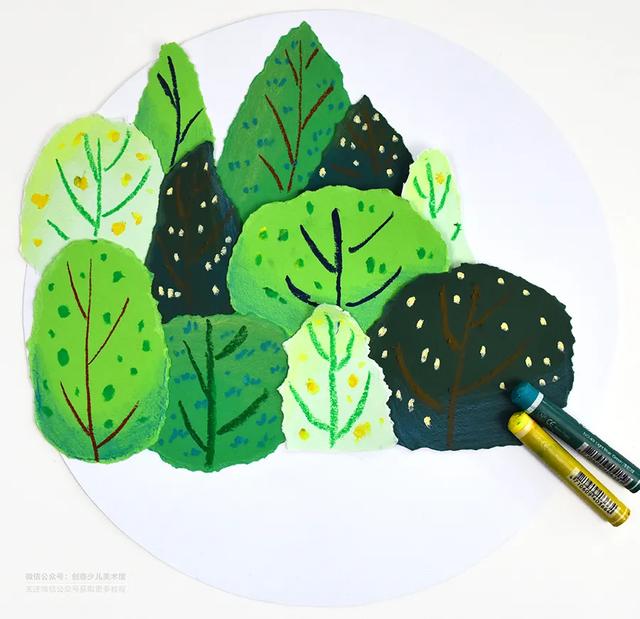 五岁儿童铅笔画秋天的风景画（色块与色调的魅力绿水青山）(7)