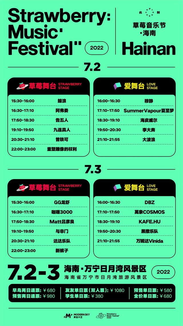 上海超级草莓音乐节阵容（2022海南草莓音乐节全阵容）