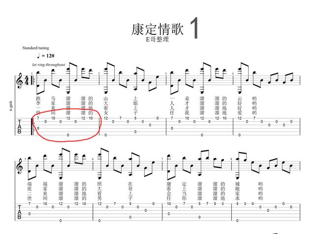 康定情歌吉他指弹简单版（指弹歌曲康定情歌吉他独奏六线谱乐谱讲解分享）(1)