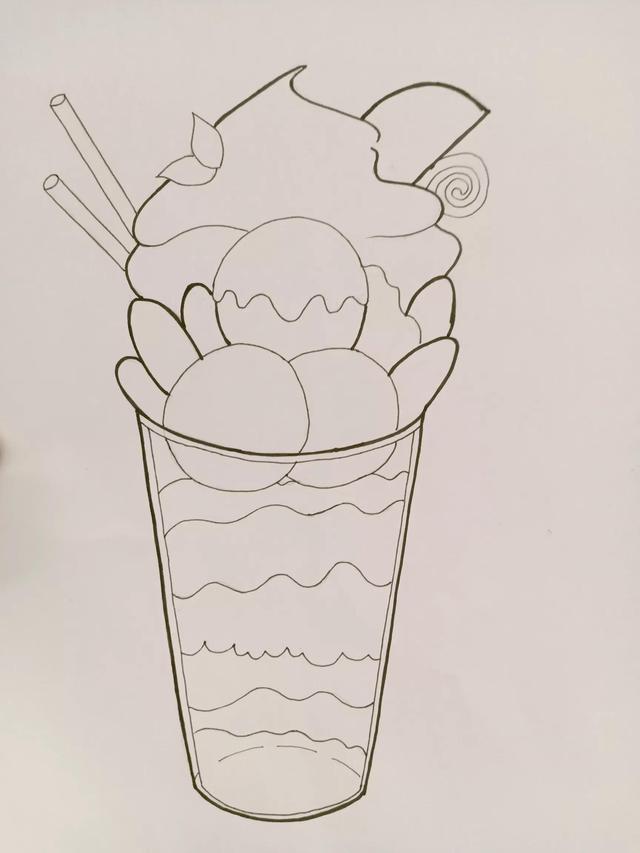 冰淇淋该怎么画更可爱（线描画绘画过程）(4)