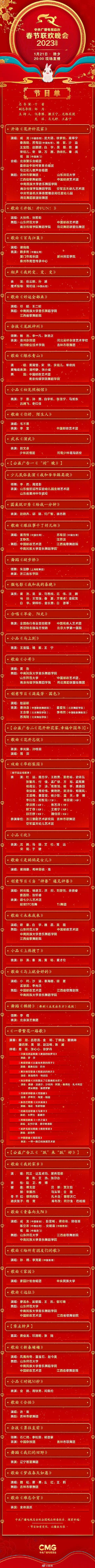2023春节联欢晚会节目单介绍（2023年春节联欢晚会节目单发布）