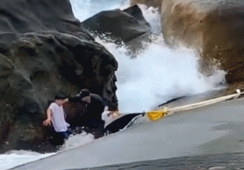 福州海滩3名女性被海浪卷走（父子被困海边礁石）(1)
